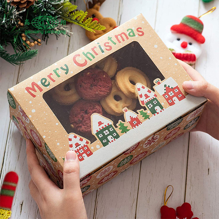Kotak kuki Krismas kotak hadiah donat kotak bakeri dengan tingkap yang jelas